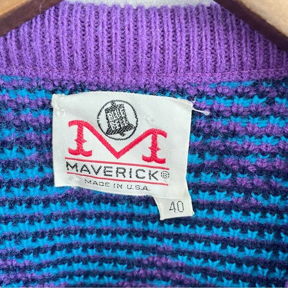 Vintage Maverick Blue Bell Pullover Sweater Abstract Purple & Blue Zigzag 1980s - Picture 2 of 9